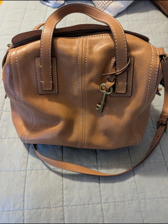 Fossil Handbags - Fossil Cognac Leather Satchel with Key Charm